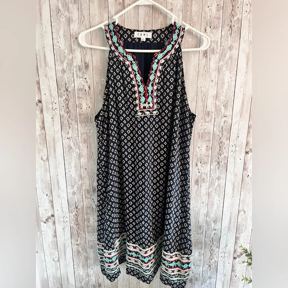THML A Line Embroidered Swing Dress Geometric Pattern Size Large